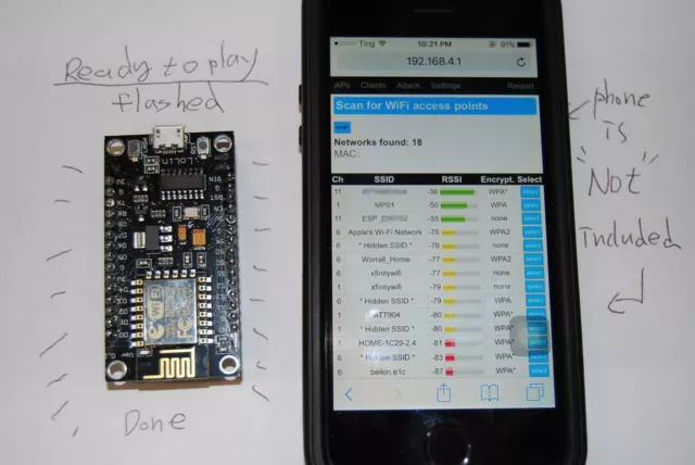 Ready To GO + Deauther WIFI NodeMCU Lua ESP8266 ESP-12E CH340G  - Flashed