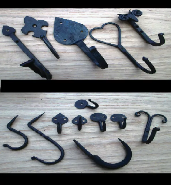 Hand Forged Wrought iron Old vintage Coat Hanging Hanger Hooks Blacksmith