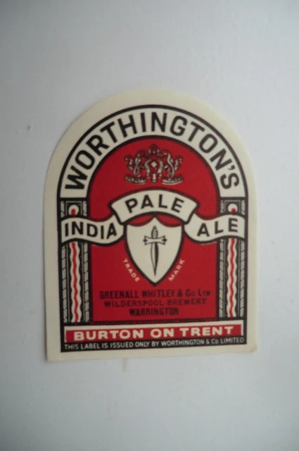 Mint Worthington Burton Bottled Greenall Whitley Warrington Brewery Beer Label
