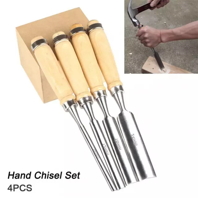 4pcs Wood Carving Chisel Kit Woodworking Whittling Cutter Chip Hand Tool Cutter