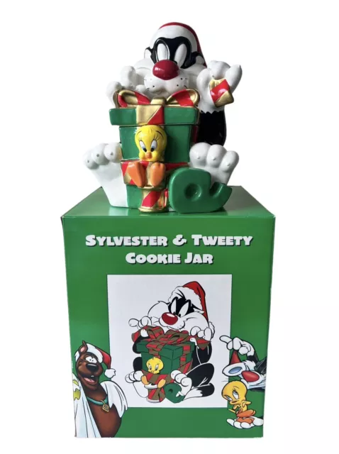 Looney Tunes Sylvester and Tweety 13” Tall Christmas Cookie Jar Warner Bros 1998