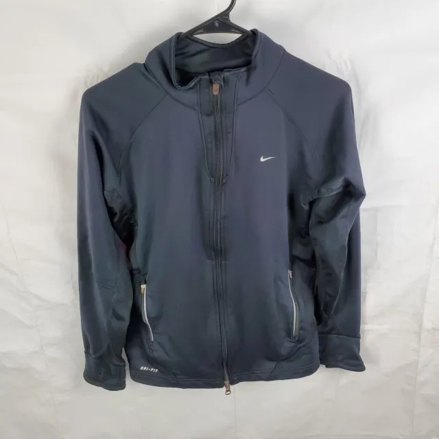 Nike Dri Fit Running Jacket Full Zip Up Black 408092-011 Women's Medium