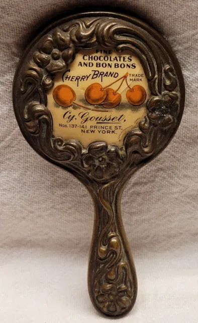 Rare Old Cy. Gousset Ny Fine Chocolates And Bons Cherry Brand Advertising Mirror