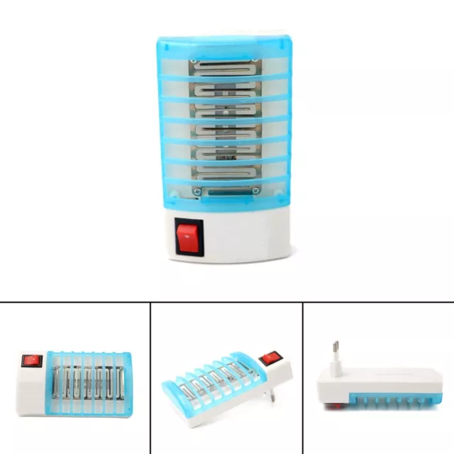 Enchufe LED Eléctrico Mosquito Mosca Insectos Trampa Lámpara Nocturna Asesino Zapper Azul 3