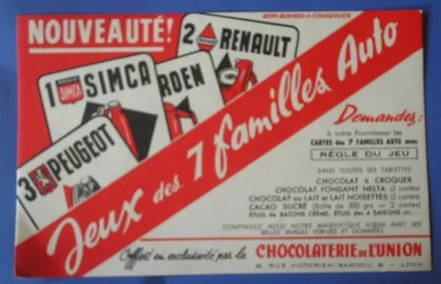 Buvard publicitaire chocolaterie de l'union jeux des 7 familles auto