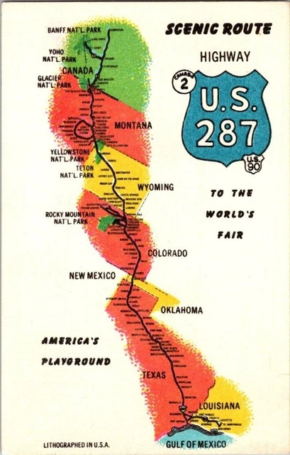 1950'S. US HWY 287. Scenic Route, Map. Postcard Sl27 £7.54 - PicClick UK