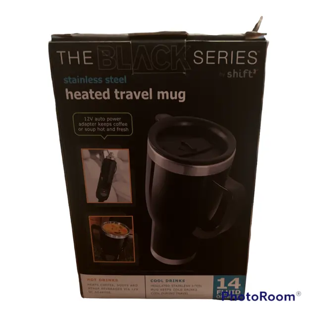 Heated Travel Mug - The BLACK Series by: Shift3 Stainless Steel 14oz 12V 3