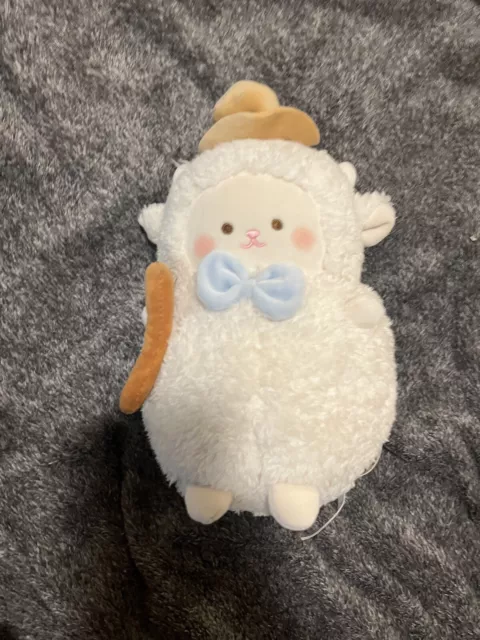 MINISO Plush Lamb Sheep Stuffed Animal Soft Toy Cream Blue Bow Hat Cane 10" Toy