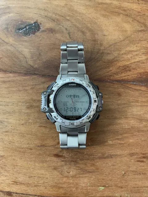 RETRO 1990 S CASIO ProTrek PRT 500 Twincept Twin Sensor Watch OPEN