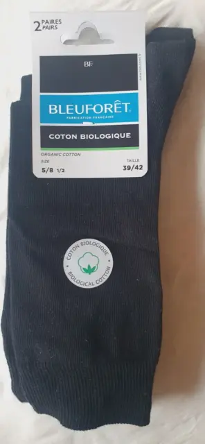 2 paires de chaussettes noires neuves 39/42 coton biologique  Bleuforêt