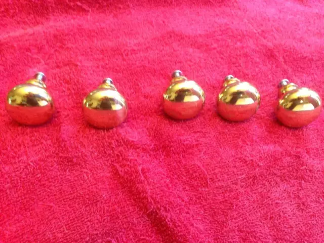 Lot 5 Solid Heavy Brass Cabinet Drawer Knobs Pulls 1 1/4" round gold tone MINT!