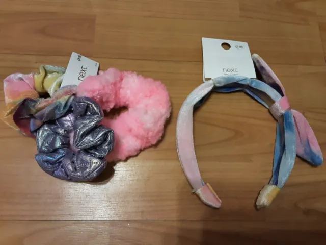 Bnwt Girls Next Rainbow Tie Dye Headband & Set Of 3 Scrunchies