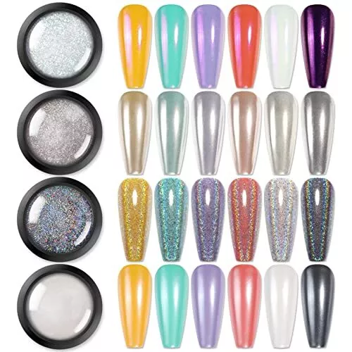 Chrome Powder,Metallic Mirror Pearl Holographic Pigment Powder Manicure Nail ...