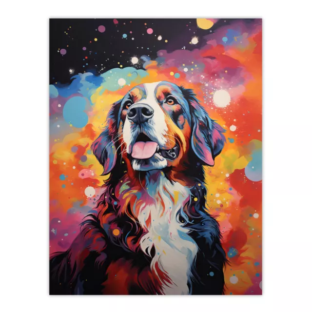 St Bernard Dog Lover Gift Pet Portrait Colourful Painting Wall Art Poster Print