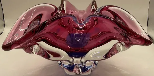 Vintage Chribska Art Glass Bowl by Josef Hospodka Pink/Purple/Blue 1960's!