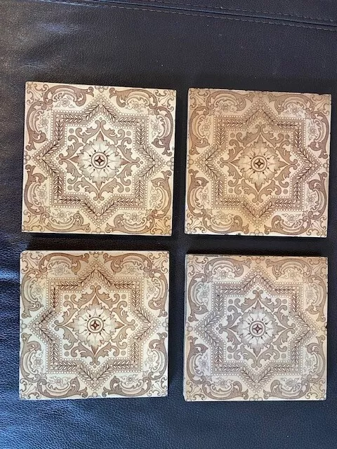 4 x Reclaimed Vintage Minton Hollins & Co tiles 6"x6"