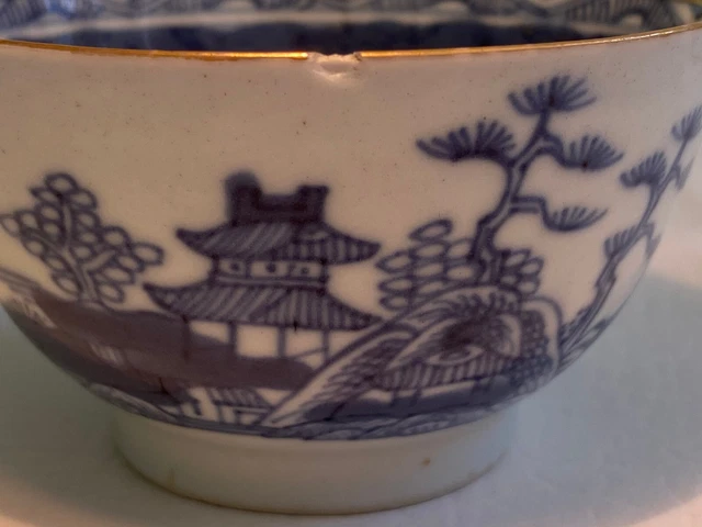 19th Century Porcelain Tea Bowl Ca 1810 Asian Motif in Blue over Lt. Blue Ground