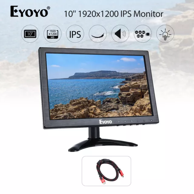 Monitor EYOYO 10 pulgadas 1920x1200 AV VGA BNC HDMI IPS para computadora portátil CCD DVR pantalla 2