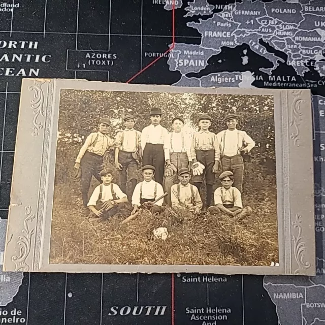 Early 1900s Youth Sandlot Baseball Club Sports Team Cabinet Boarded Photo