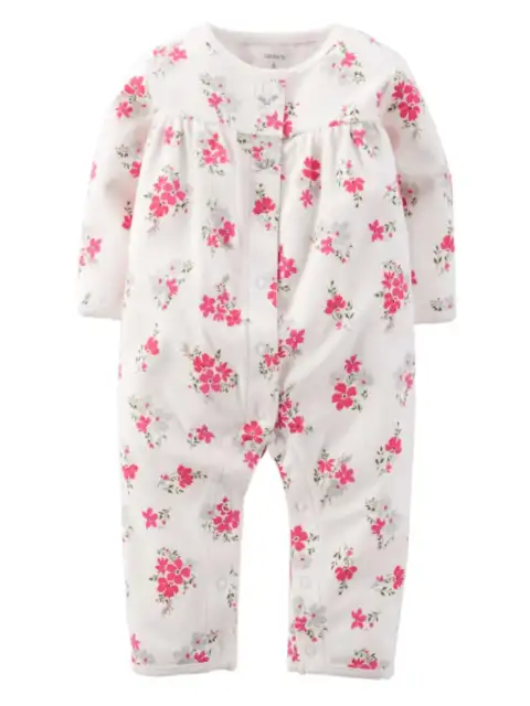 Carters Infant Girls White Floral Print Jumpsuit Coverall Outfit