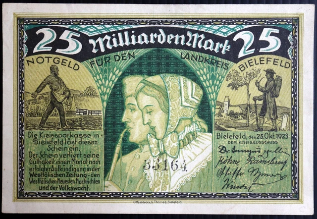 BIELEFELD 1923 "Landkreis" 25 Billion Mark XX-RARE Inflation Notgeld Germany