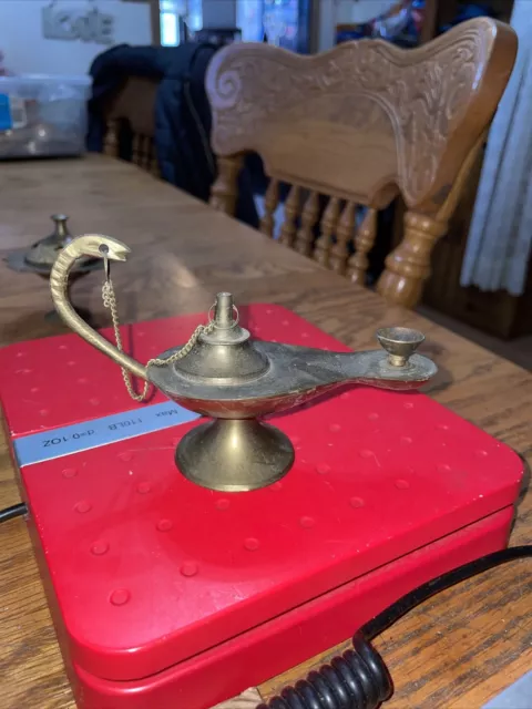 Vintage VTG Brass Aladdin Genie Lamp Ornate Engraved Incense Burner India