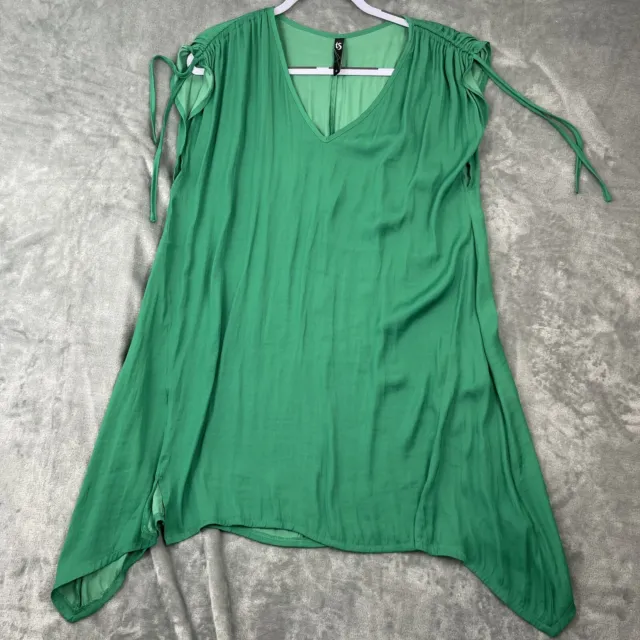 TS Taking Shape Size 14 Long Top Green Sleeveless Tie Shoulders Asymmetric