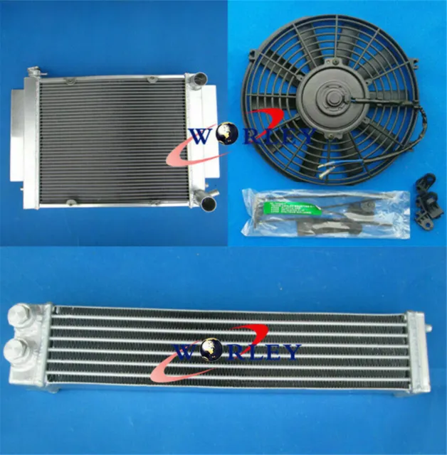 Aluminum radiator+Fan+Oil Cooler for Mazda RX2 RX3 RX4 RX5 RX7 with heater pipe
