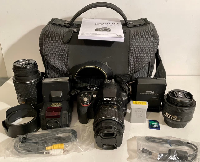 Nikon D3300 Digital SLR with 24.2MP Bundle: 3 Lenses-Bag-Flash-2 Batteries MORE!