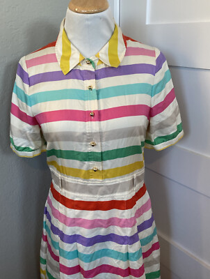 Kate Spade Womens Jeanette Stripe 100% Silk Dress Size 6 Missing Belt