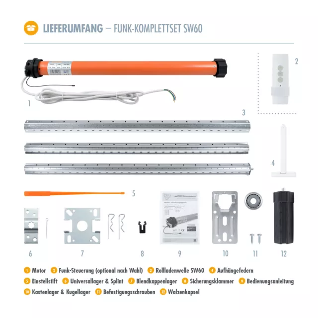 3T-MOTORS Funk Rollladenmotor Komplettset mechanische Endschalter SW60 2