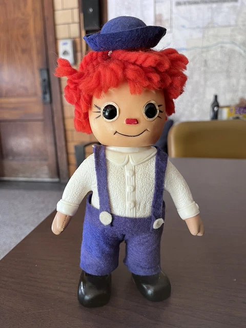 Vintage 1974 Raggedy Andy vinyl coin bank by Royalty Industries, Inc.