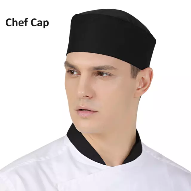 Kitchen Chefs Hat Beanie Skull Cap Headwear Black Poly Cotton Elasticated Round