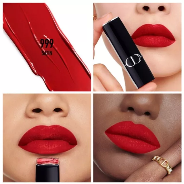 NUEVO EN CAJA {DIOR} ROUGE DIOR 999 SATINADO Floral Cuidado de los Labios Desgaste Largo 1,5 g/0,05 oz