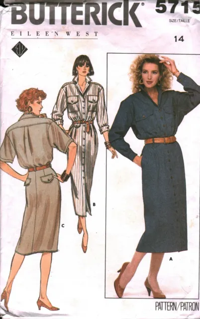 5715 Vintage Butterick SEWING Pattern Misses Button Front Dress Eileen West OOP