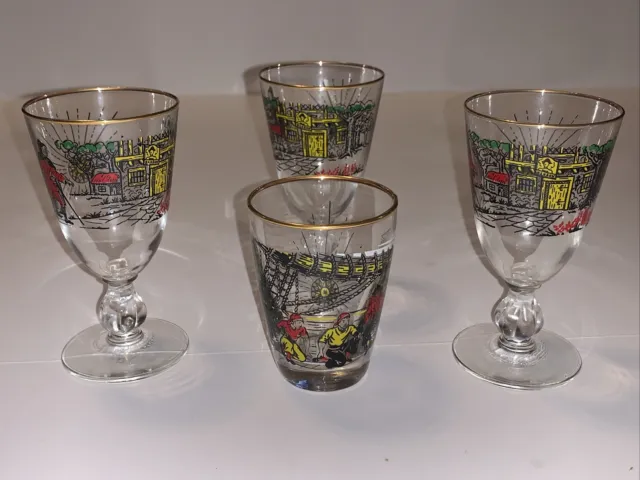 Vintage Gay Fad Libbey Treasure Island Juice Glasses Set of 4 Cocktail Barware