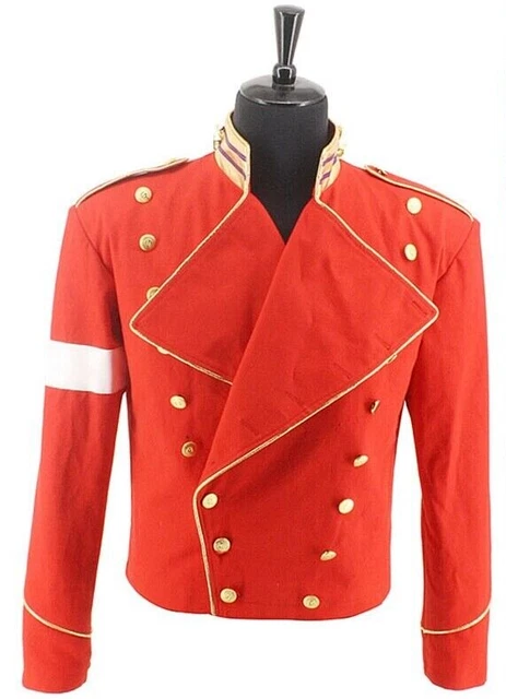 New Military Michael Jackson Red With Gold Trimming Men Wool Jacket Fast Ship