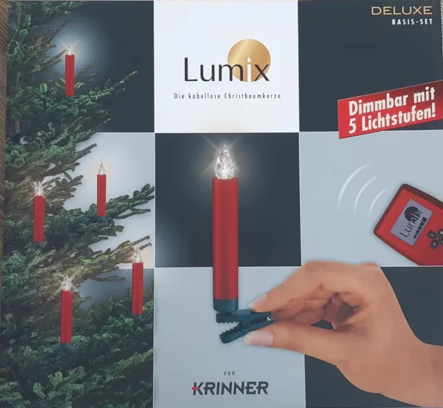 Krinner Lumix kabellose LED-Christbaumkerzen 10 St. DELUXE Basis-Set 74146 (rot)