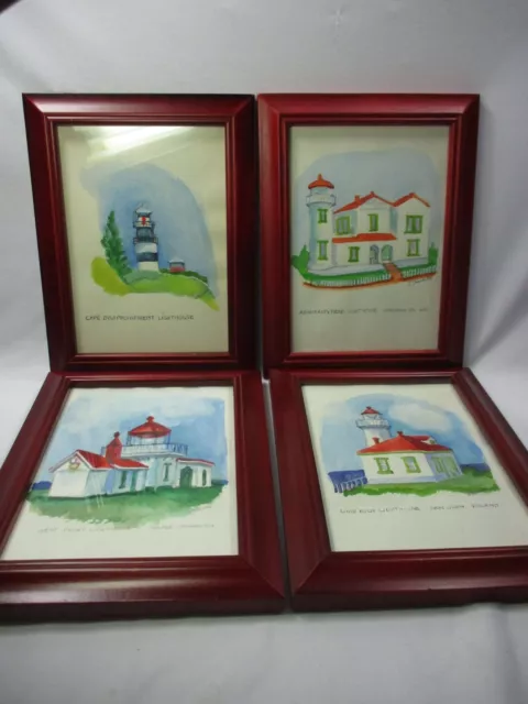 4 Framed Original Watercolor Blank Cards -  Western Lighthouses - J Thomle