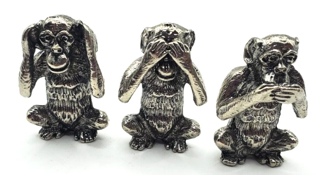 Metal Monkies See No Evil Speak No Evil Hear No Evil Figurines