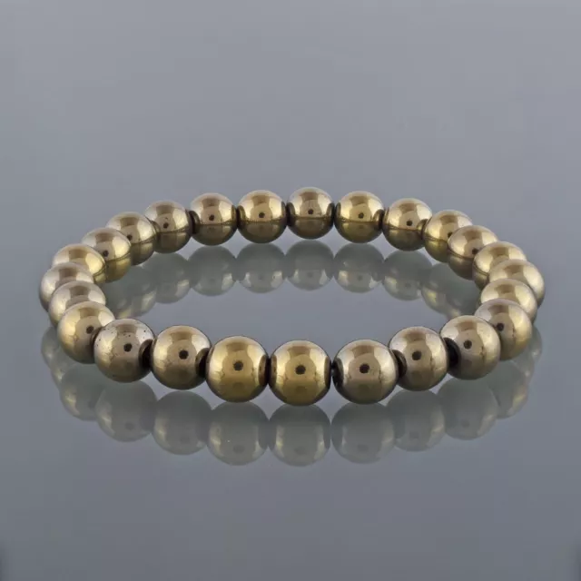 Naturel Doré Pyrite 8mm Rond Perles Fait Extensible Thérapeutique Gemme Bracelet