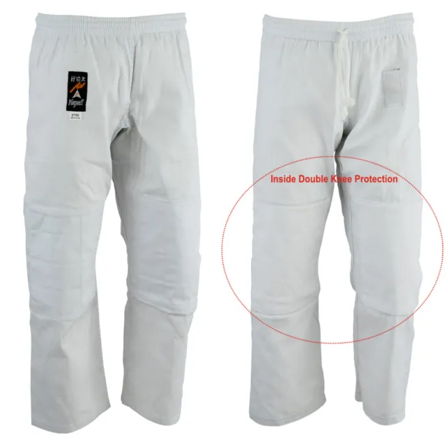 Judo White Trousers Double Knee Protection Childrens Kids Adults Pants Gi