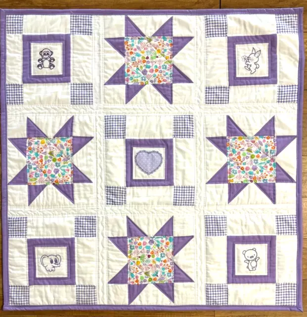 Baby Quilt Girl's Handmade Purple with Embroidery 39" x 39" New