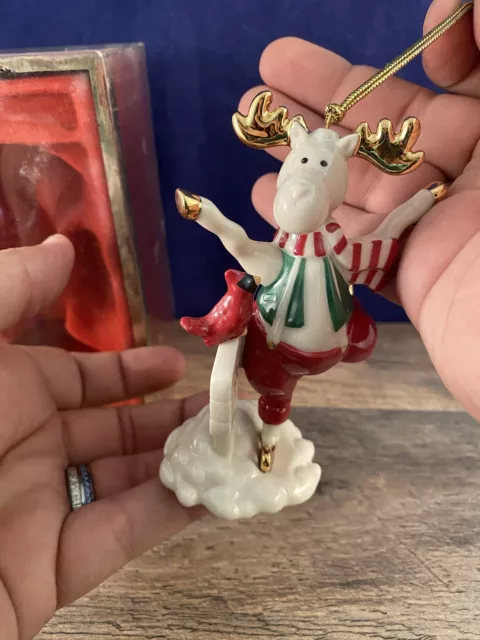 LENOX Mooseages Ornament Skating Marcel Moose Noel Christmas Cardinal W/ Box