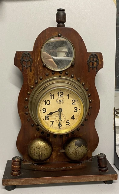ANTICO OROLOGIO da TAVOLO SVEGLIA FINE '800 LEGNO SPACCHIO 2 CAMPANA CLOCK WATCH