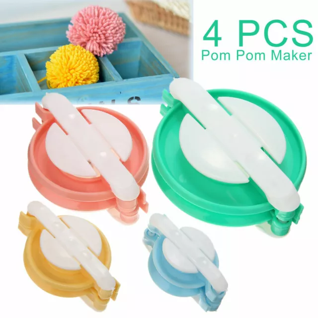 Pom pom Maker kit Fluff Ball Weaver Needle Knitting Craft Bobble Tool 4 Size Set