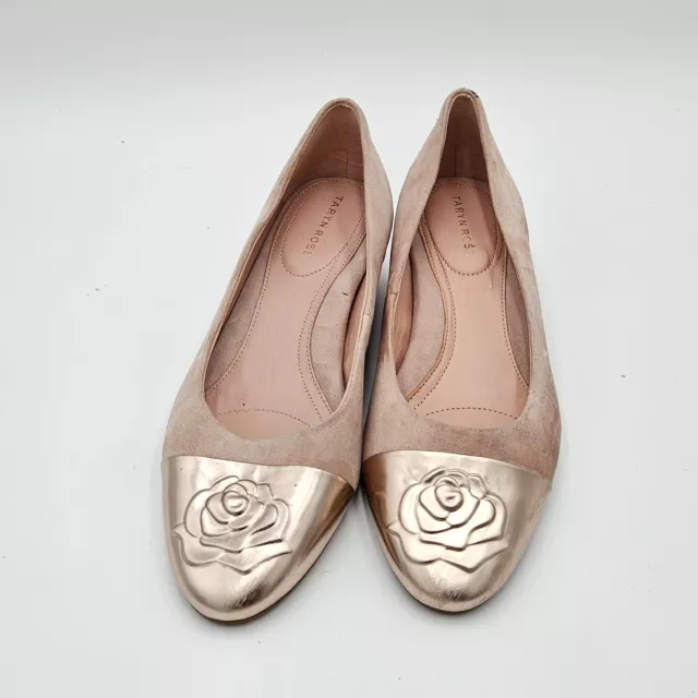 Taryn Rose Chai Pink Suede Leather Babe Rose Gold Captoe Wedge Pump 9B
