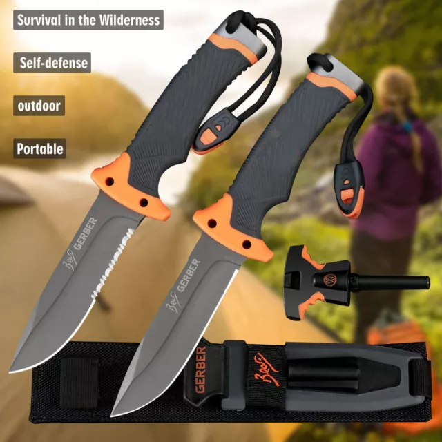 Military Fixed Blade Knife Camping Hunting Tactical Survival Kit Fire Starter US