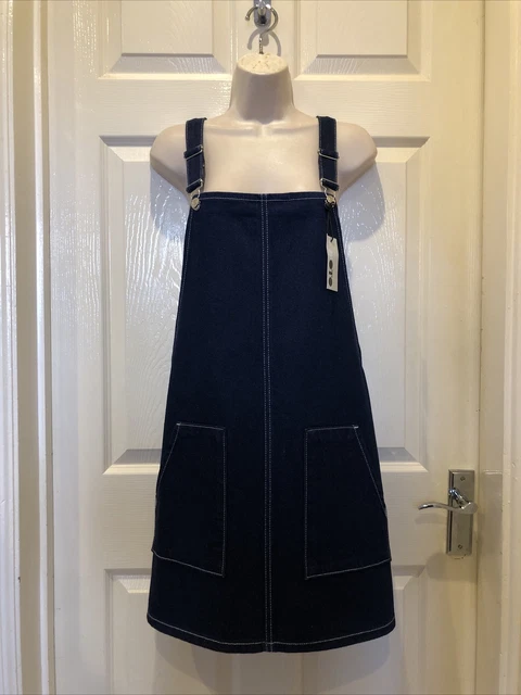 'Topshop Moto' Denim Pinafore Dress Size 12 Bnwt