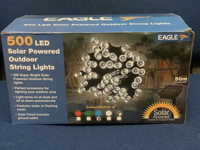 500 LED Solar Powered Outdoor String Lichter blau 50m